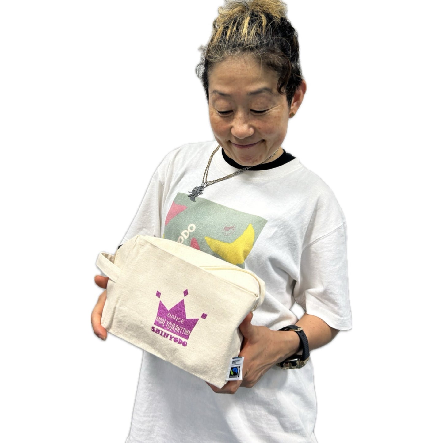 ミニ王冠コットンキャンバスファスナーポーチ(ブルー)