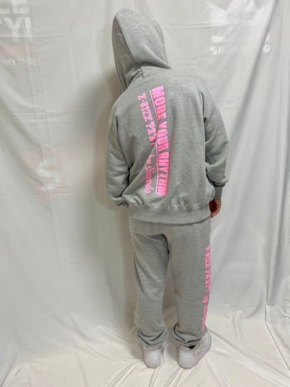 レギュラーウェイトスウェットパンツ　サイドロゴ（グレー×ピンク）【セットアップ可能】